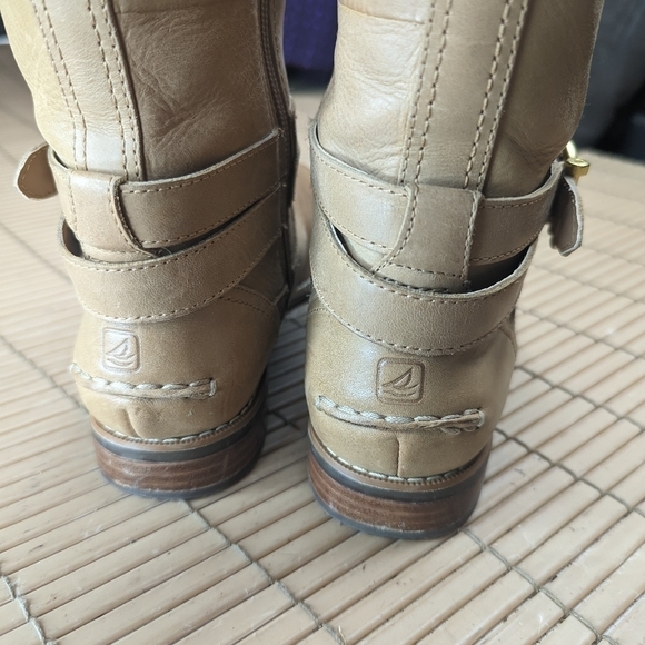 Sperry Top-Sider side zip Women's Size 6.5M tan Tall Leather Riding Boots. 16" t - Picture 4 of 12